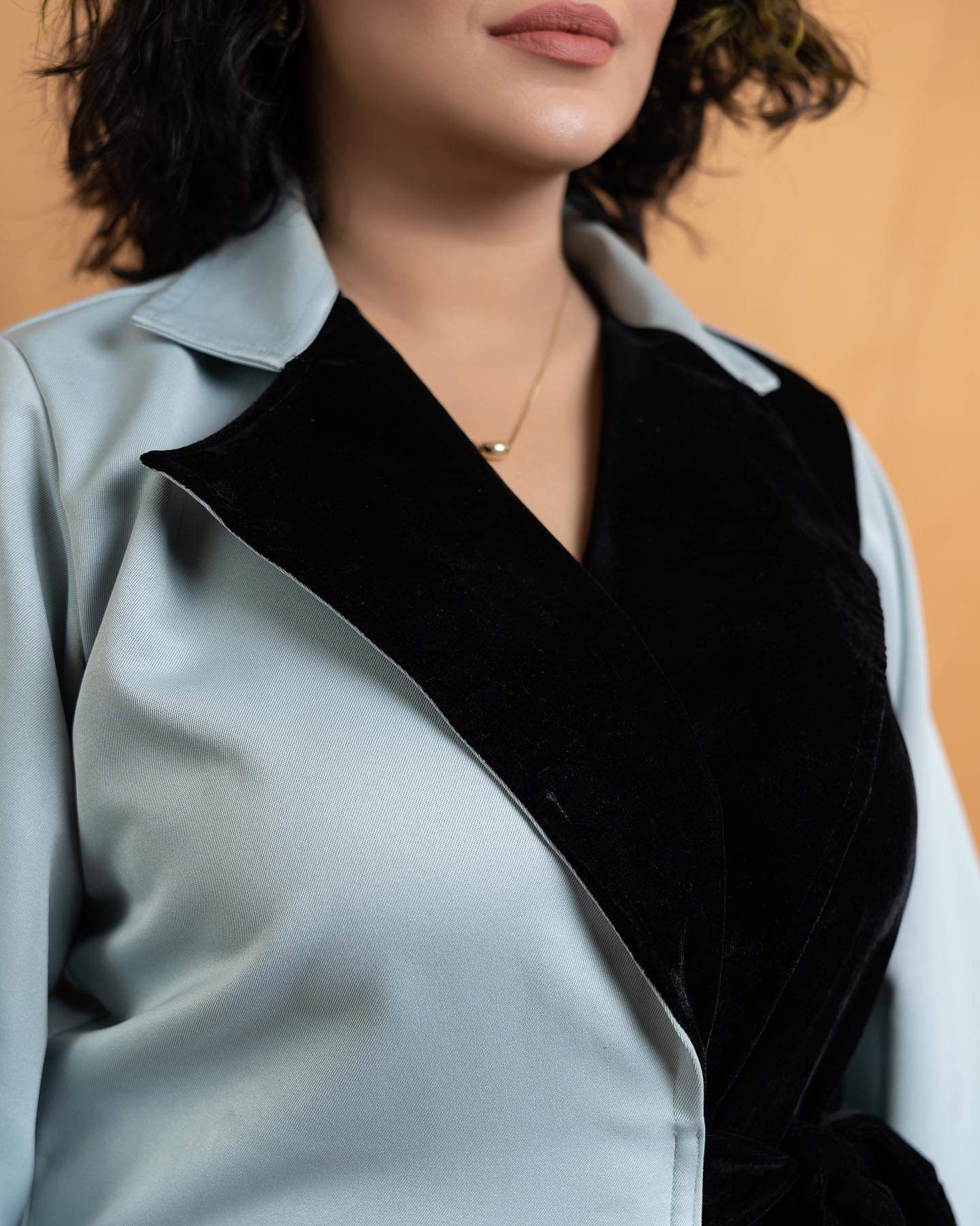 Black Velvet Contrast Kimono Patterned Blazer