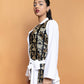White and Katan contrast Kimono pattern Blazer
