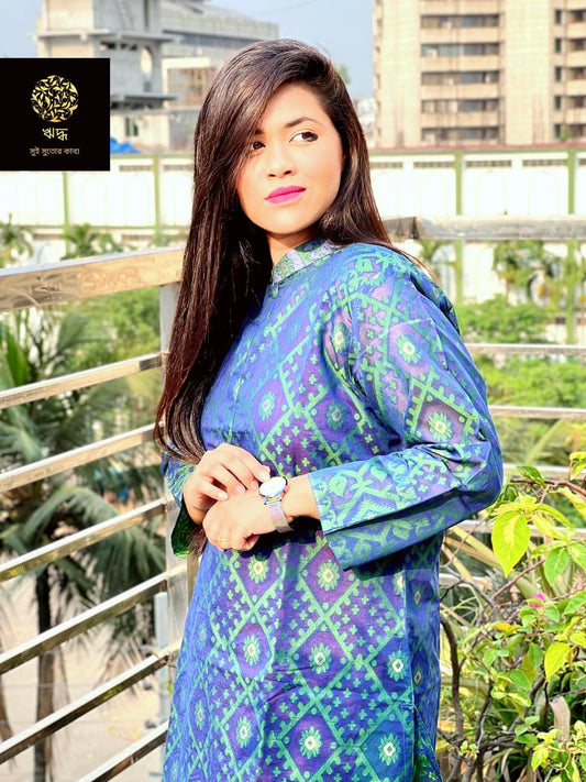 Peacock Blue Jamdani Kurti