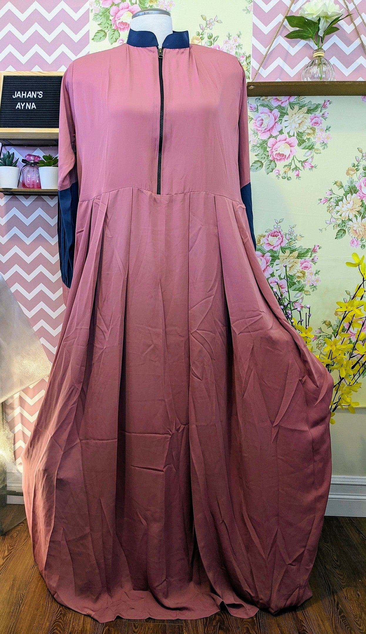 Peachy Abaya with Pleated Sleeves