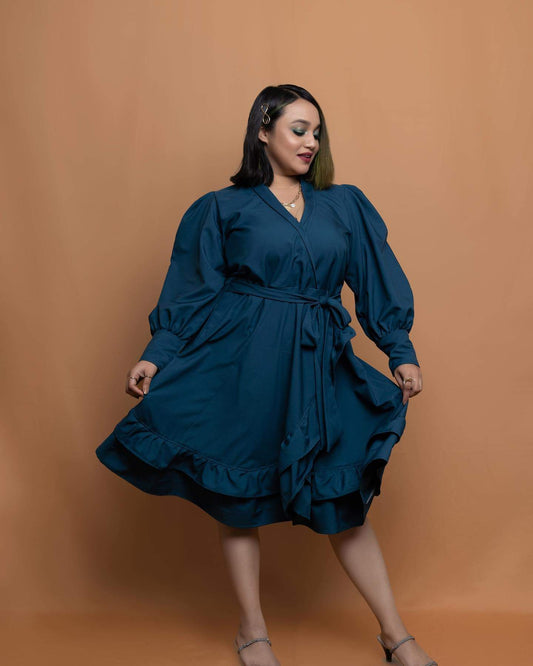 Emerald Puff Sleeve Ruffle dress