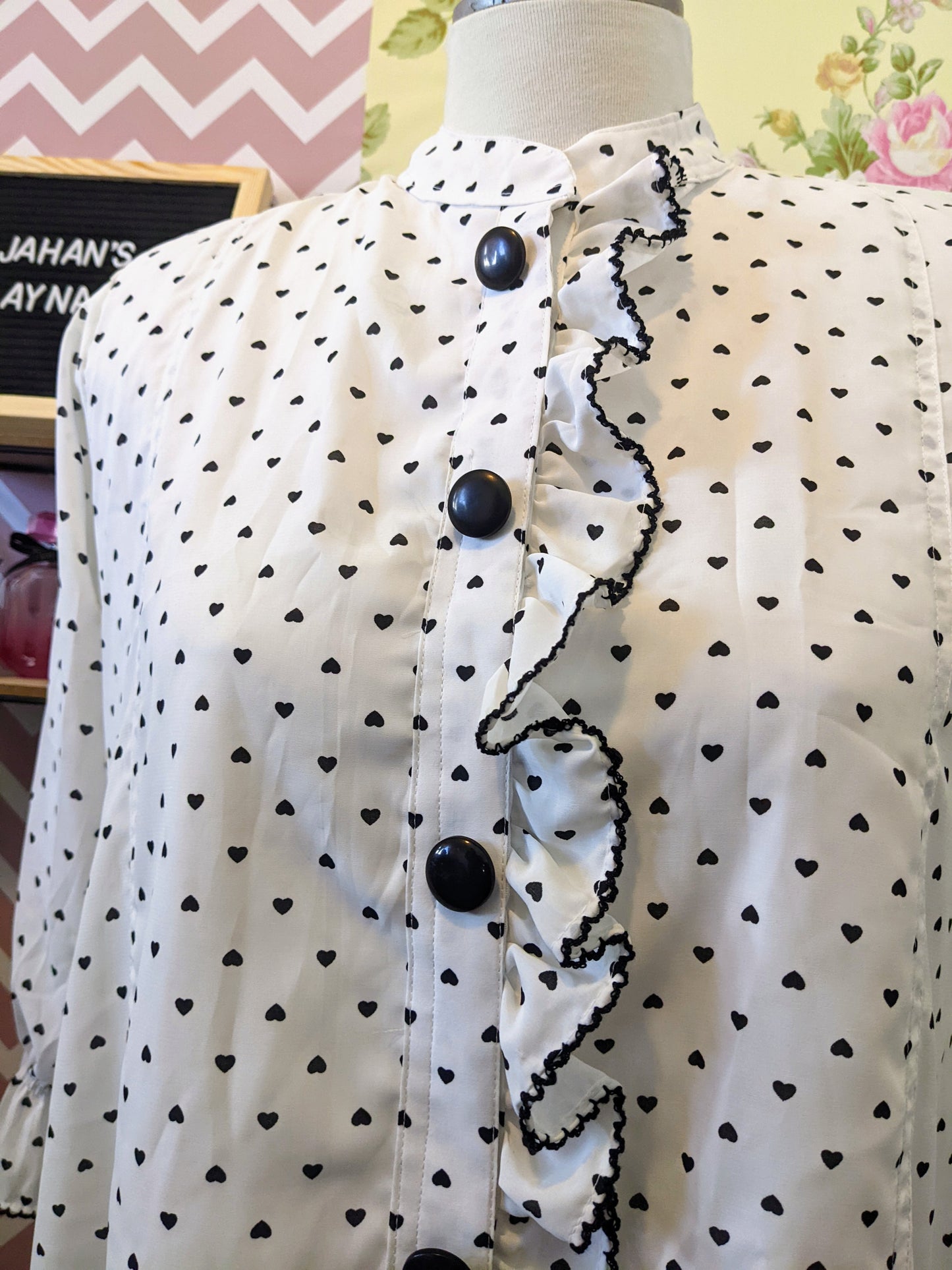 Black and White Polkadot Frill Top