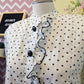 Black and White Polkadot Frill Top