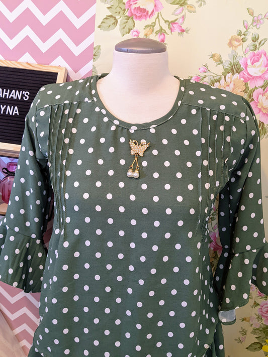 Olive White polkadot top