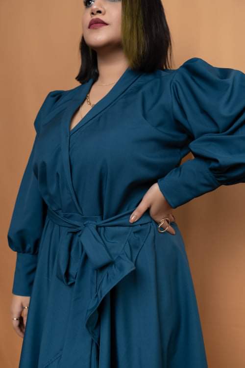 Emerald Puff Sleeve Ruffle dress