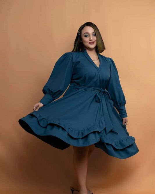 Emerald Puff Sleeve Ruffle dress